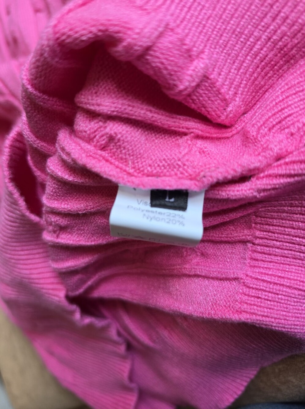 Cable Knit Sweater Short Sleeve Polo Top V Neck Bright Hot Pink Sz L - Picture 5 of 6